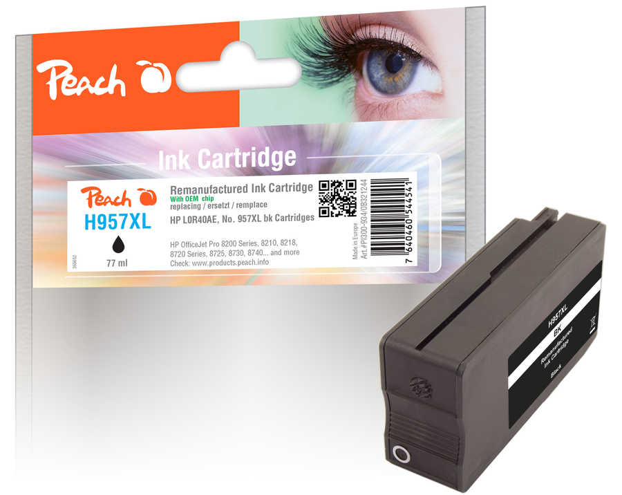Peach H957XLbk Druckerpatrone XL bk ersetzt HP No. 957XL bk, L0R40AE für z.B. HP OfficeJet Pro 8210, HP OfficeJet Pro 8720, HP OfficeJet Pro 8725