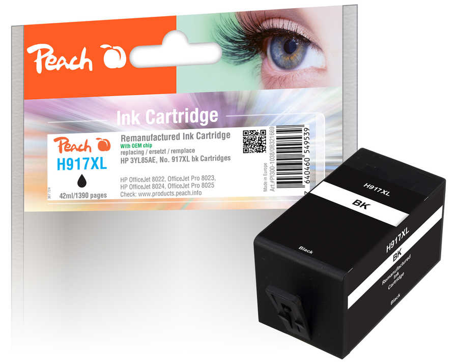 Peach H917XLBK Druckerpatrone XL bk ersetzt HP No. 917XL BK, 3YL85AE für z.B. HP OfficeJet Pro 8022, HP OfficeJet Pro 8023, HP OfficeJet Pro 8024