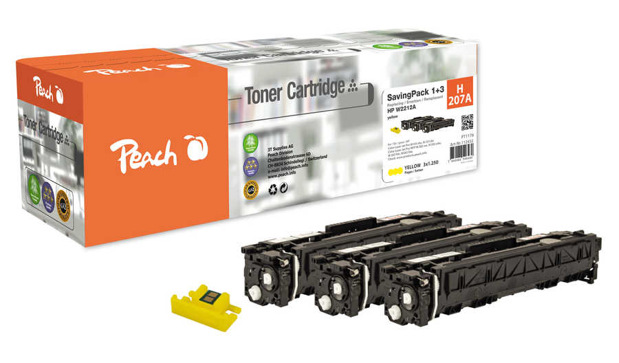 Peach H207A Saving Pack Tonermodule 3*ye ersetzt HP No. 207A, W2212A für z.B. HP Color LaserJet Pro M 255 dw, HP Color LaserJet Pro M 255 nw
