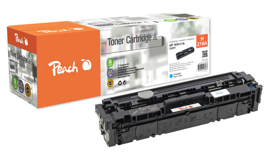 Peach H216A Tonermodul cy ersetzt HP No. 216A, W2411A für z.B. HP Color LaserJet Pro M 155 nw, HP Color LaserJet Pro M 180