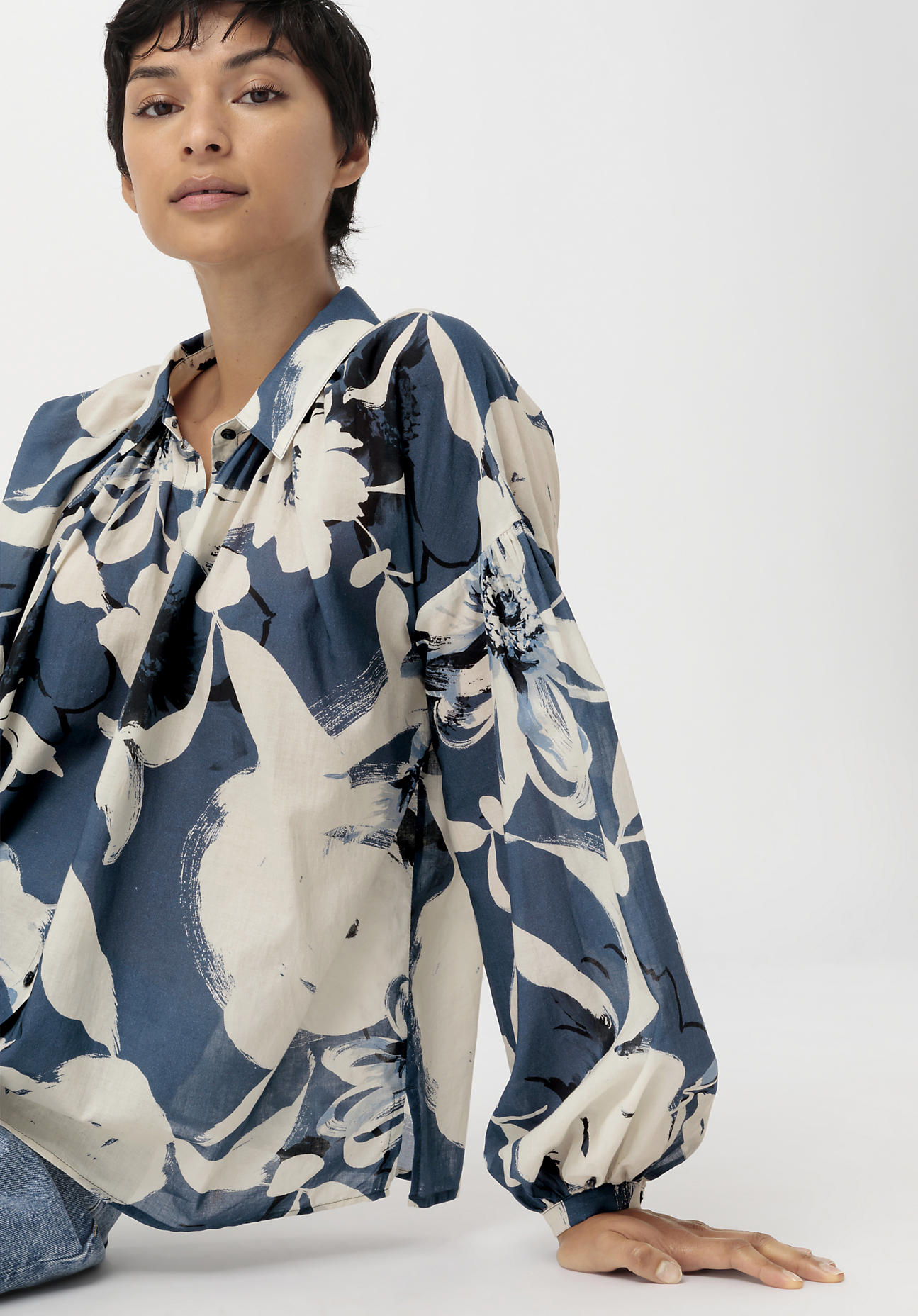 Damen Bluse aus Bio-Baumwolle - blau GrösseS