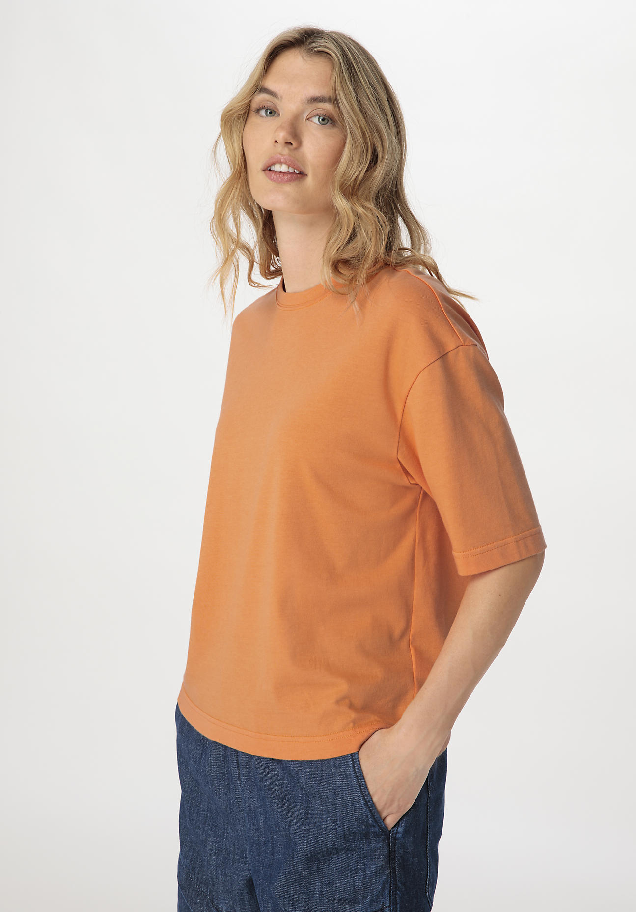 hessnatur Damen Heavy Shirt Oversize aus Bio-Baumwolle - orange Grösse34