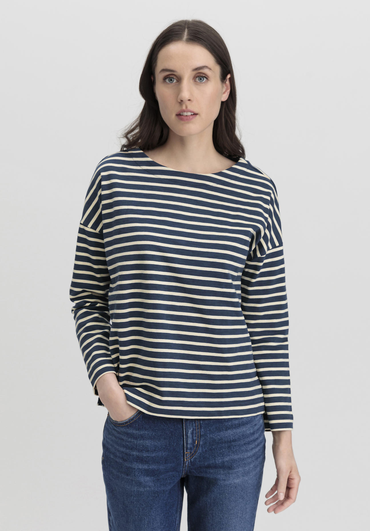 hessnatur Damen Heavy Slub Shirt Oversize aus Bio-Baumwolle - blau Grösse48