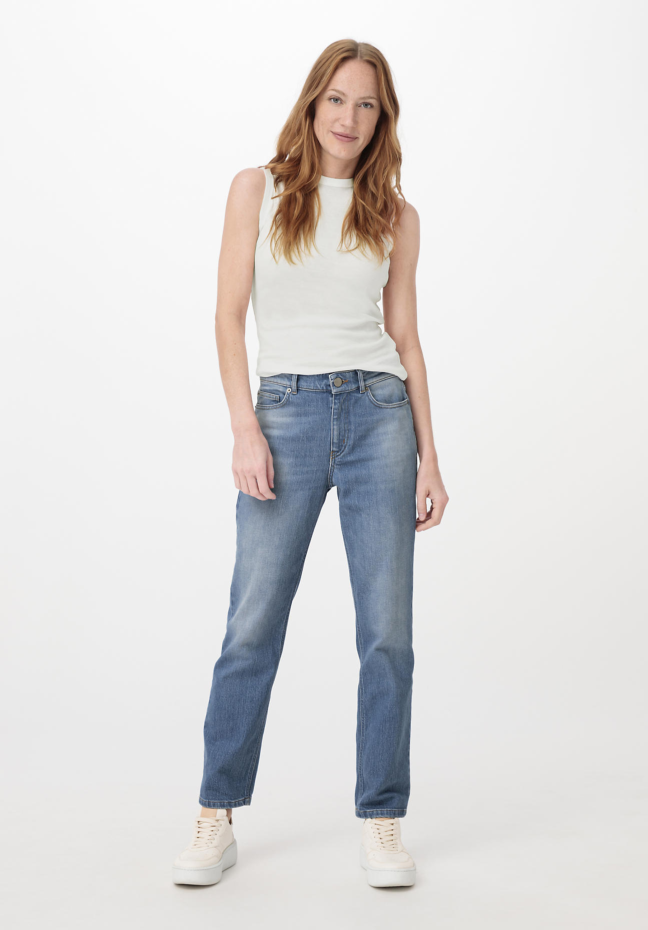 Damen Jeans BEA High Rise Straight Cropped aus Bio-Denim - blau Grösse27/30