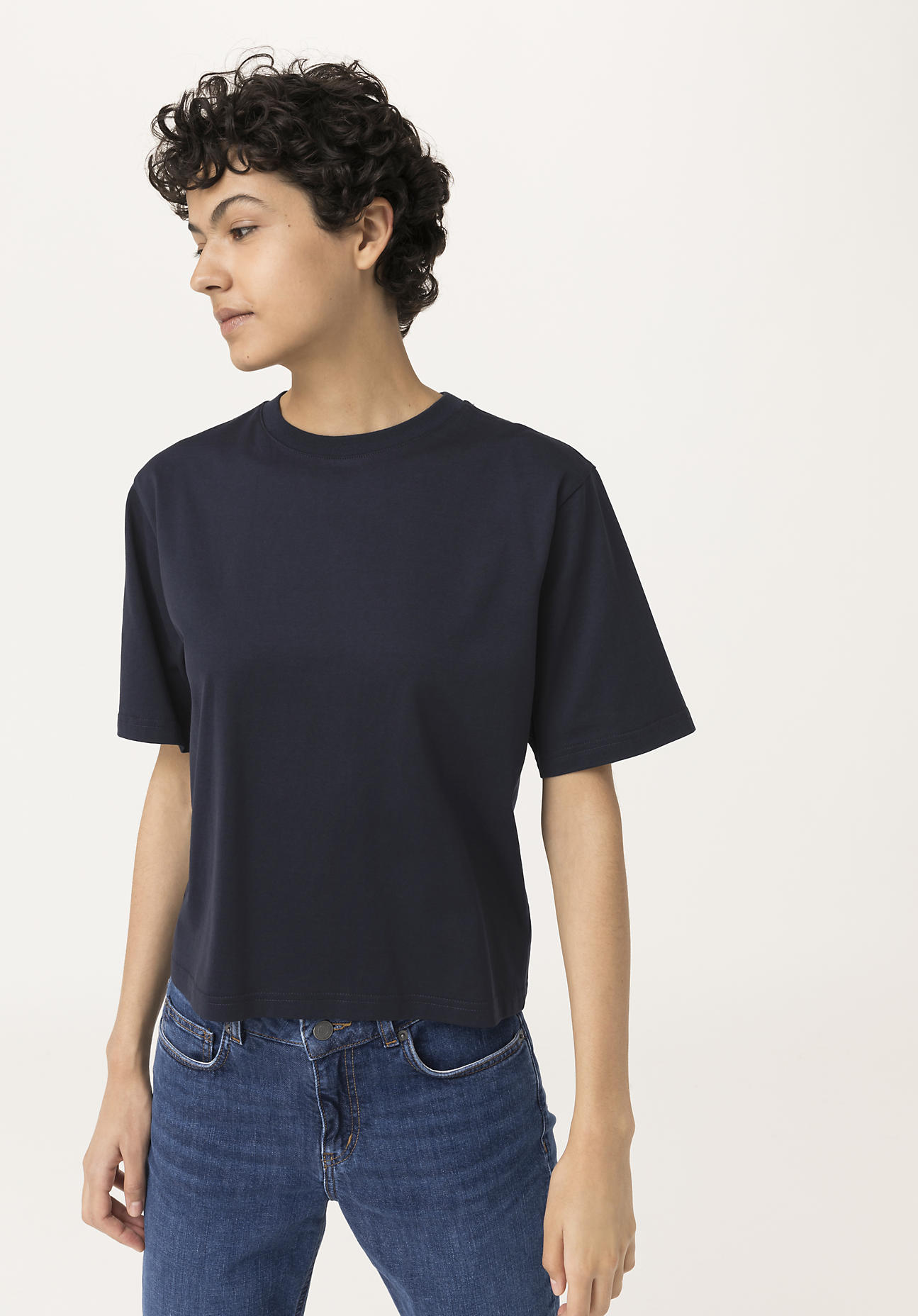 hessnatur Damen Kurzarm-Shirt aus Bio-Baumwolle - blau Grösse48