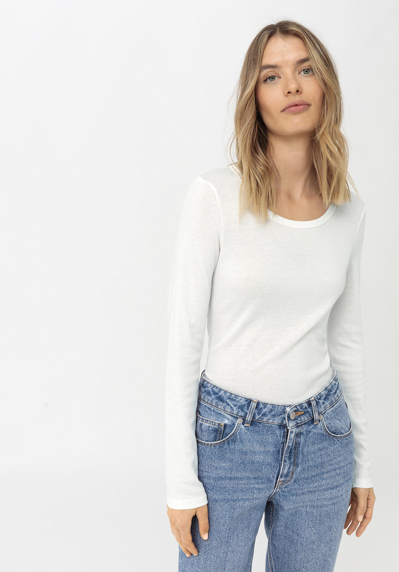 hessnatur Damen Langarm-Shirt aus Bio-Baumwolle - weiß Grösse46