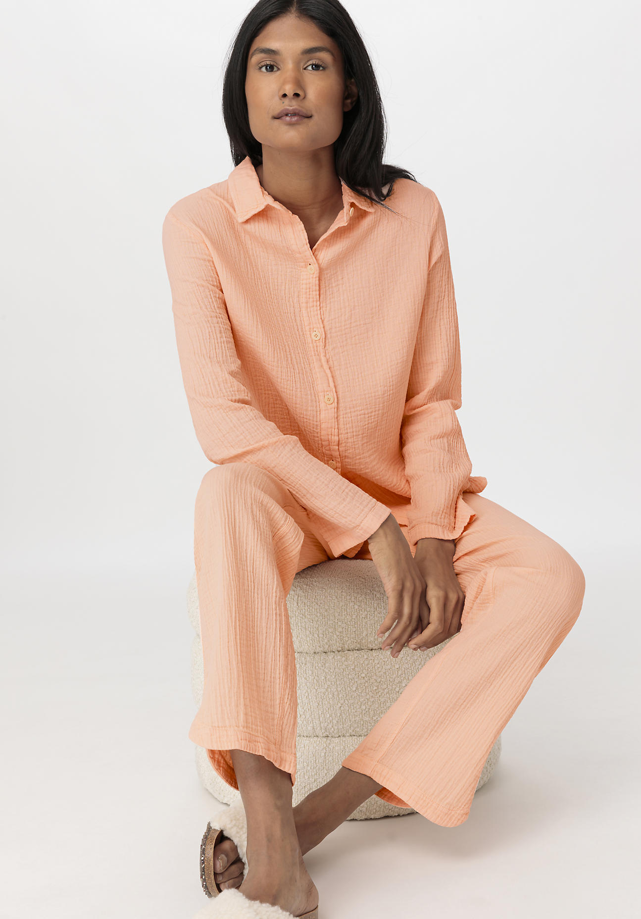 hessnatur Damen Musselin Shirt Oversize PURE COMFORTaus Bio-Baumwolle - orange Grösse48