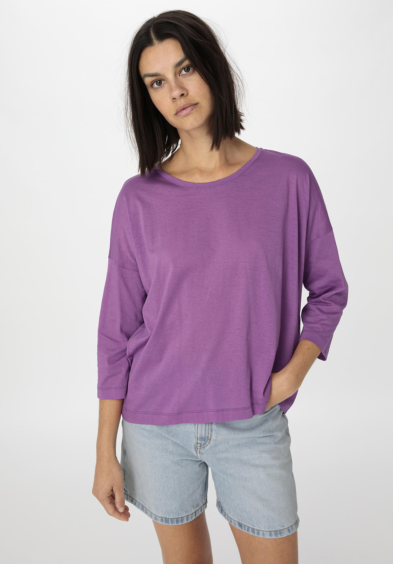 hessnatur Damen Premium Light Shirt Oversized aus Bio-Baumwolle - lila GrösseXL