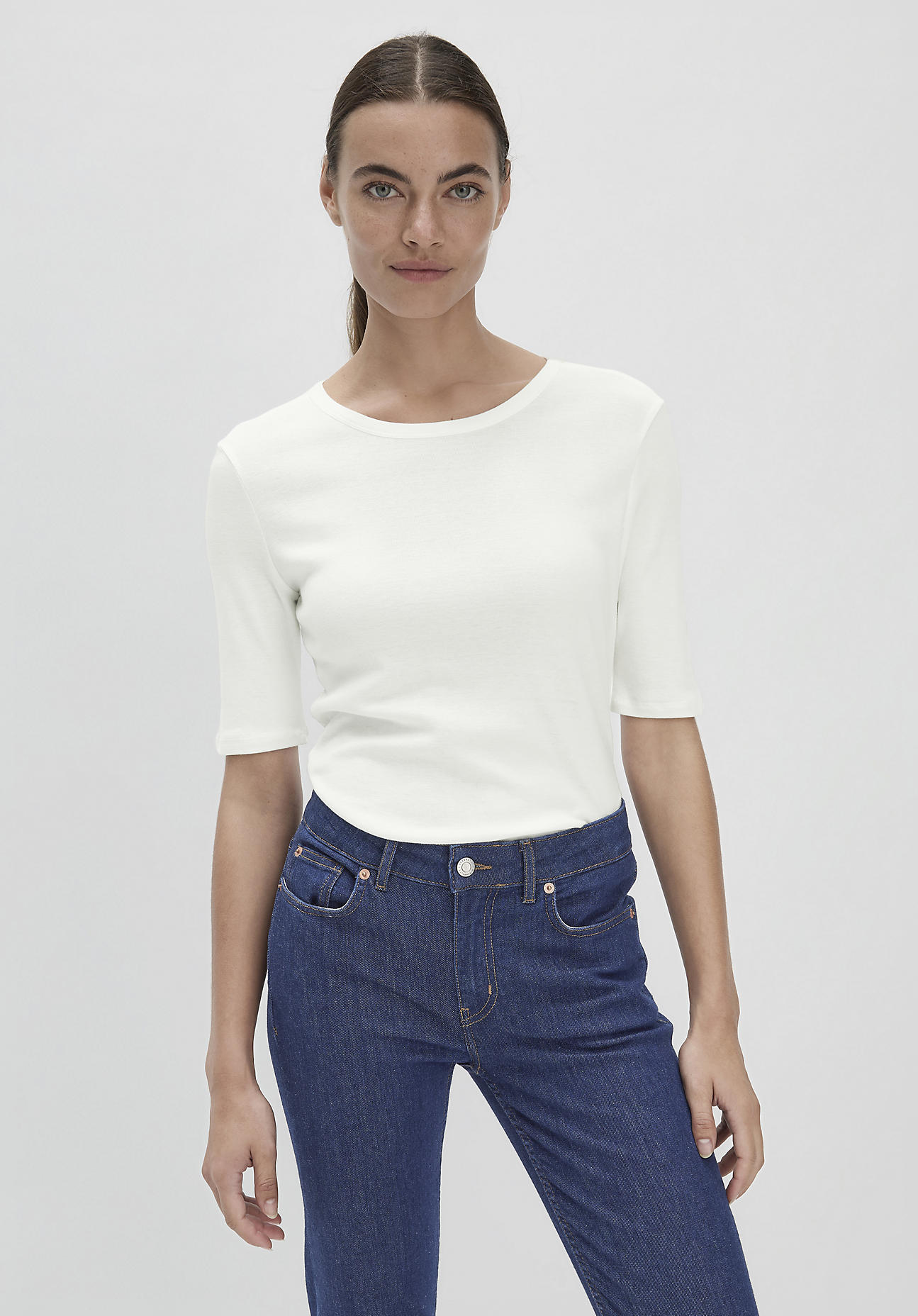 hessnatur Damen Softrib Shirt Slim aus Bio-Baumwolle und TENCEL™ Modal - weiß Grösse42