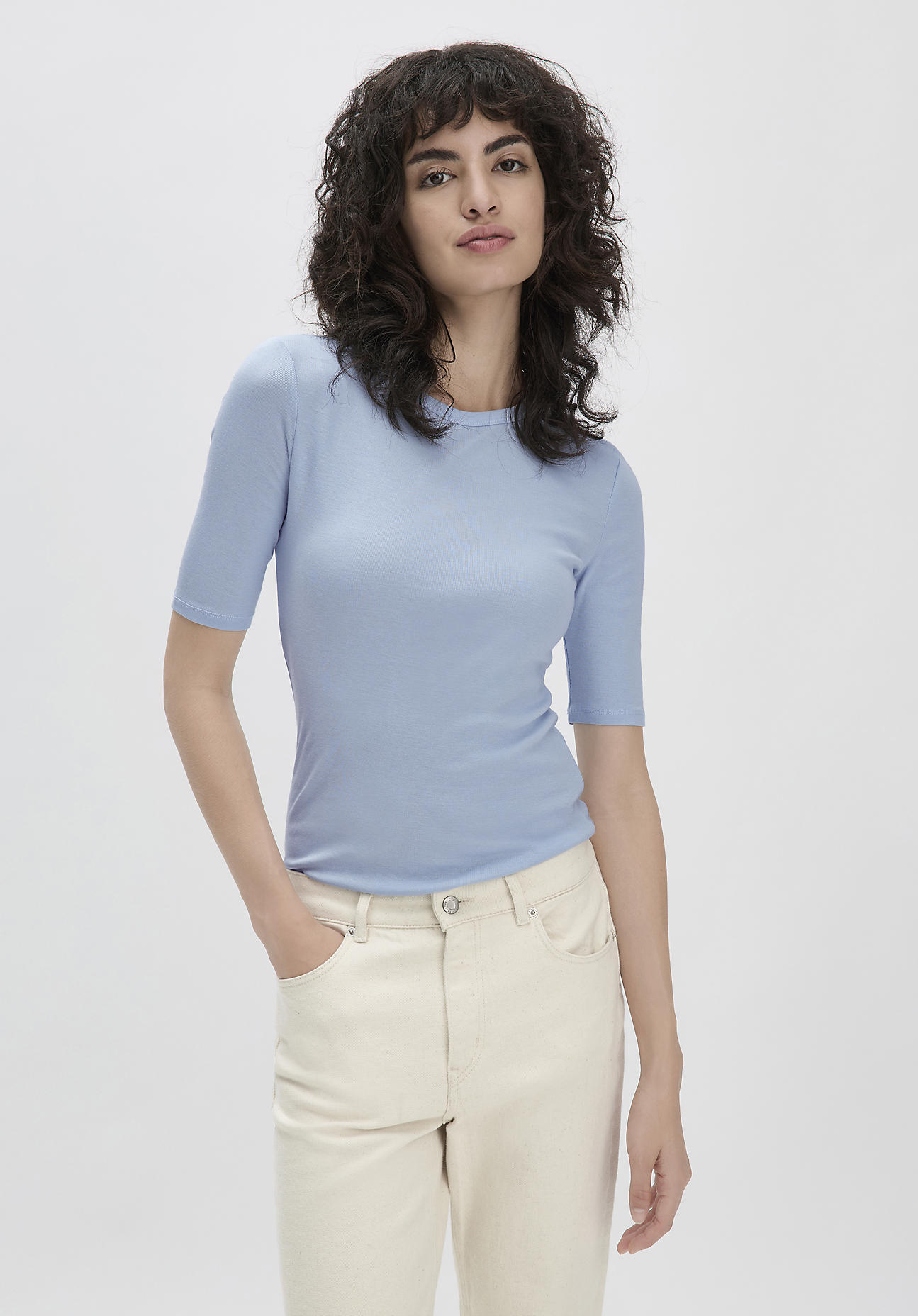 hessnatur Damen Softrib Shirt Slim aus Bio-Baumwolle und TENCEL™ Modal - blau Grösse34