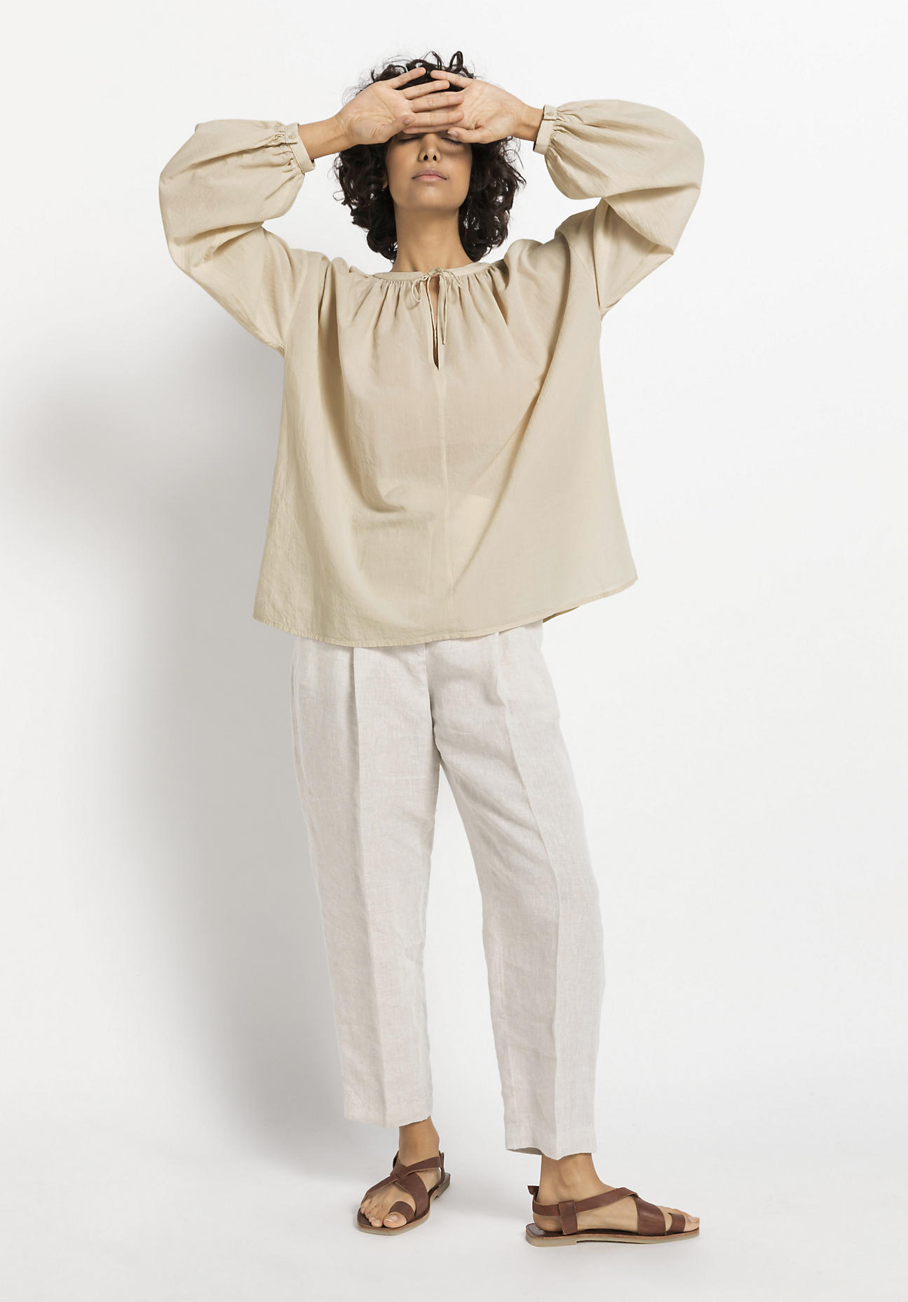 Damen Tunika-Bluse aus Bio-Baumwolle - beige GrösseM