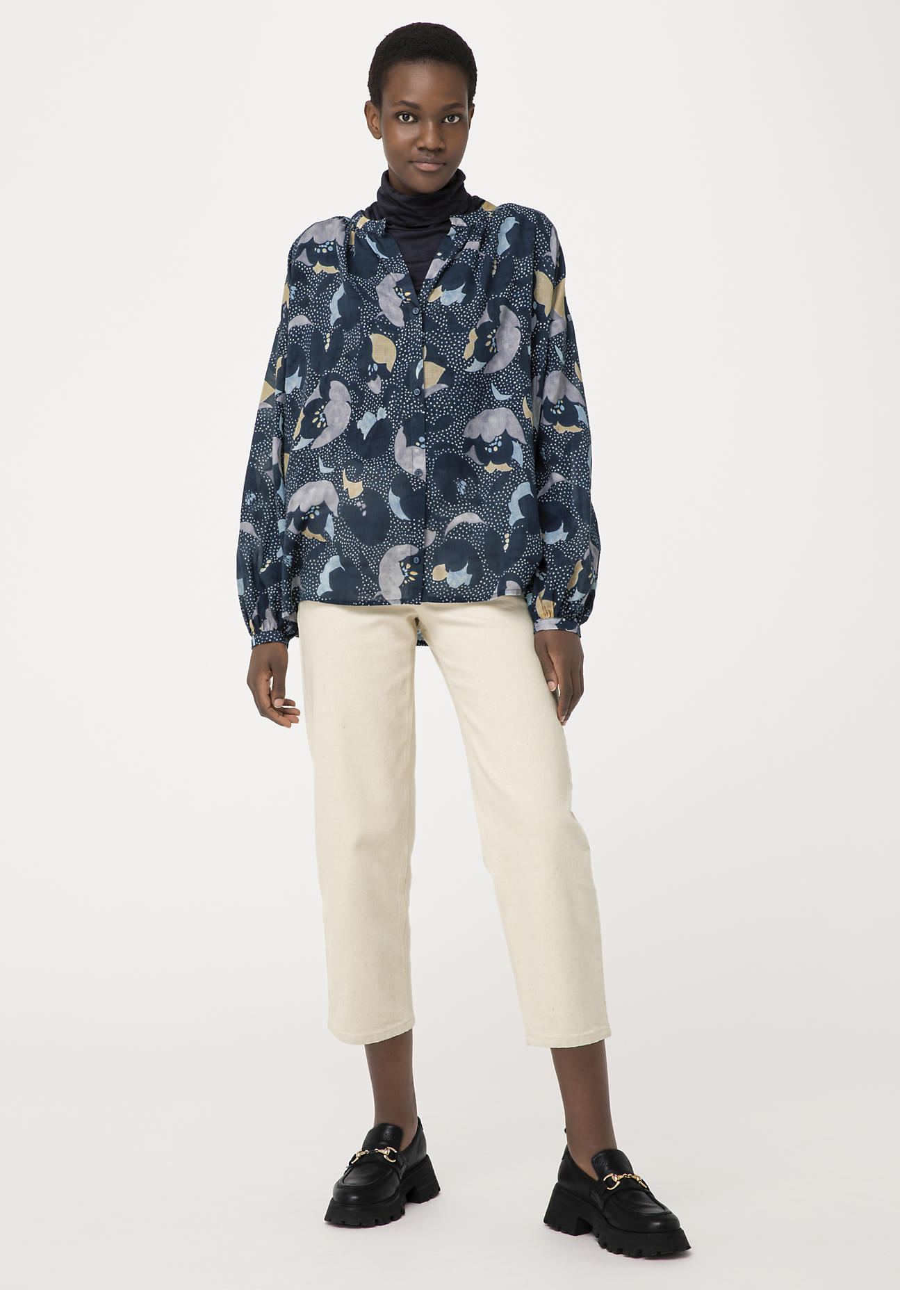 Damen Tunika-Bluse aus Bio-Baumwolle - blau GrösseM