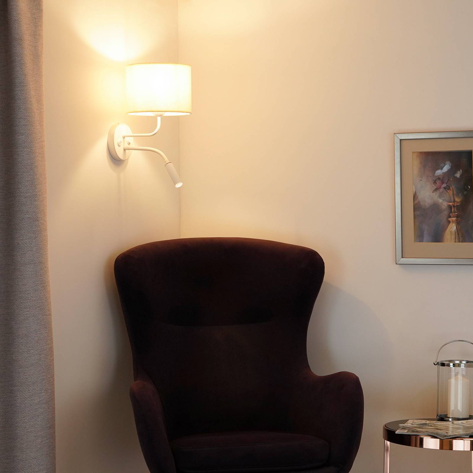 Wandleuchte Roller, Stoff, weiß/beige, Leselicht