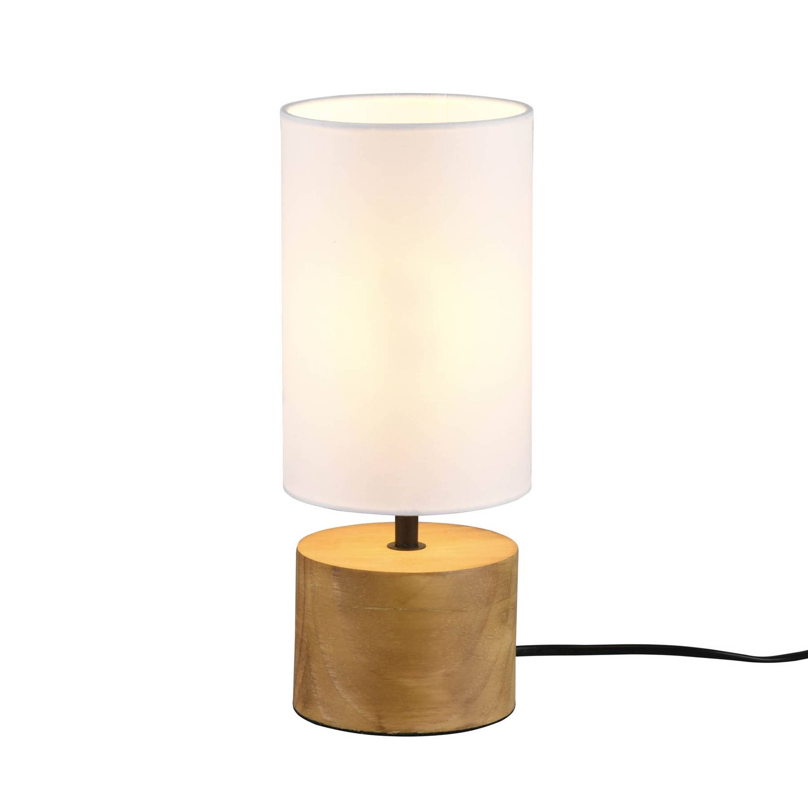 Tischleuchte Woody, Holz/Textil, Zylinder, weiß