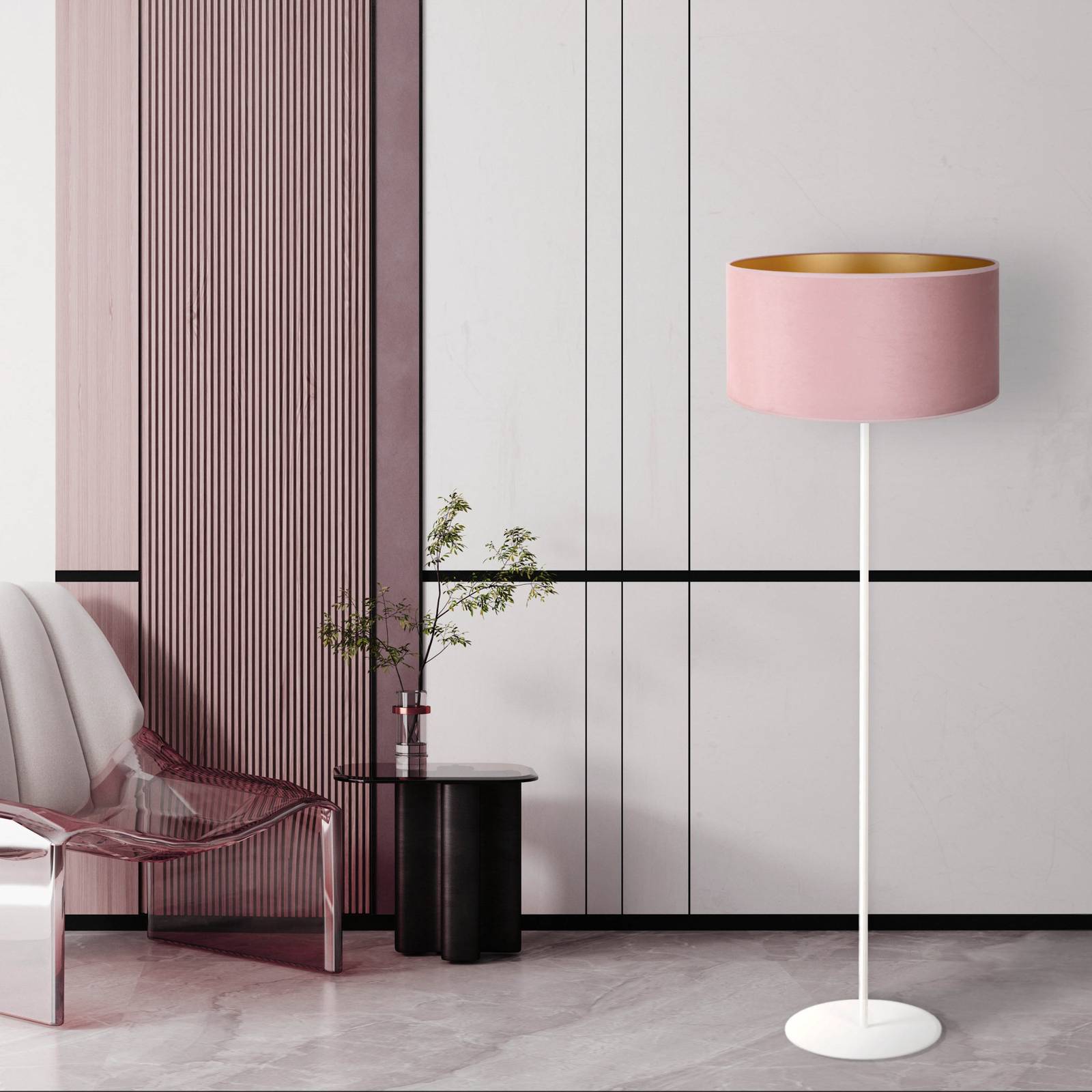 Stehlampe Golden Roller hellrosa/gold