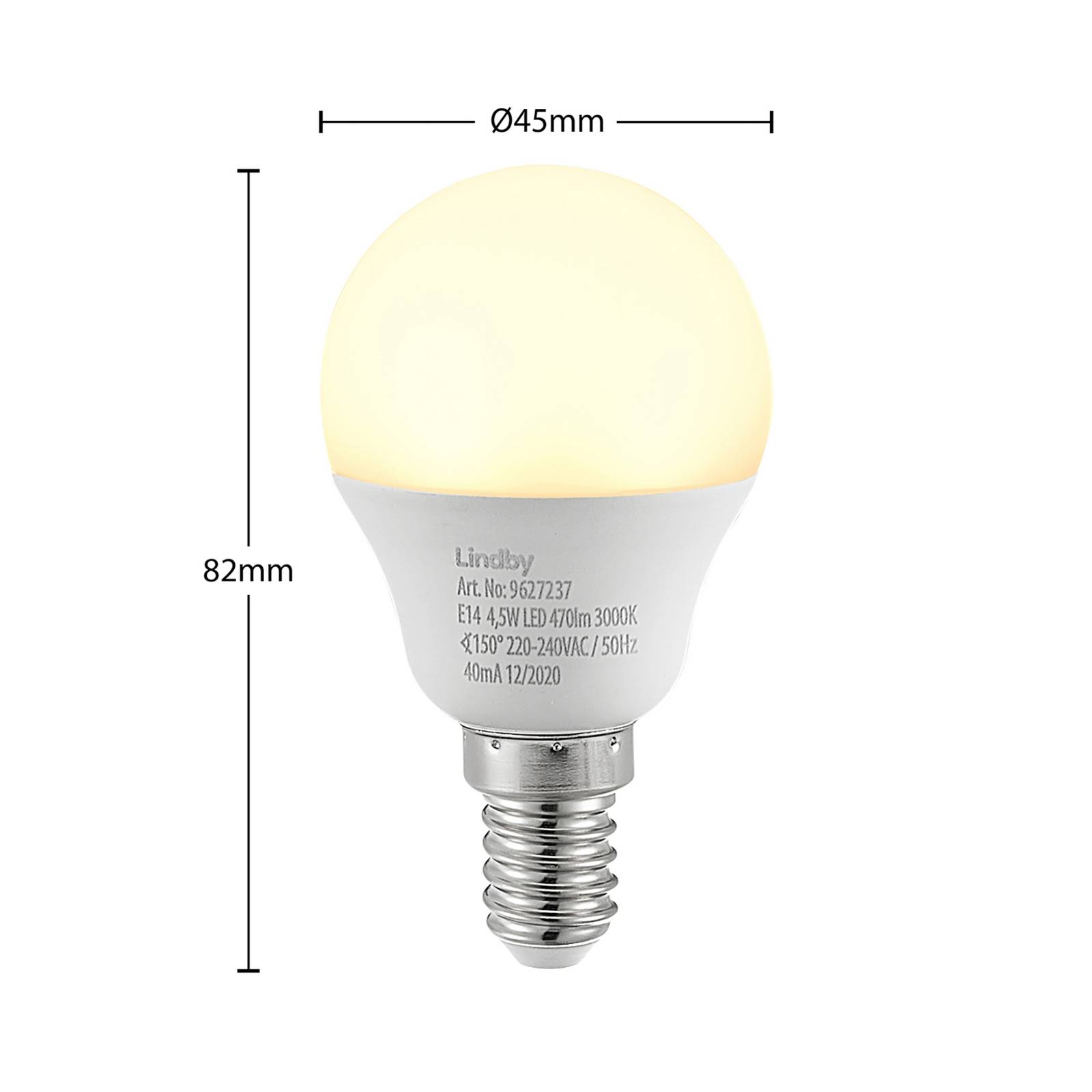 Lindby LED-Lampe E14 G45 4,5W 3.000K opal 2er-Set