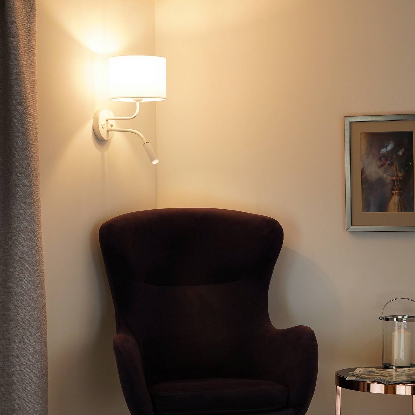 Wandleuchte Roller, weiß, Stoff, Leselicht