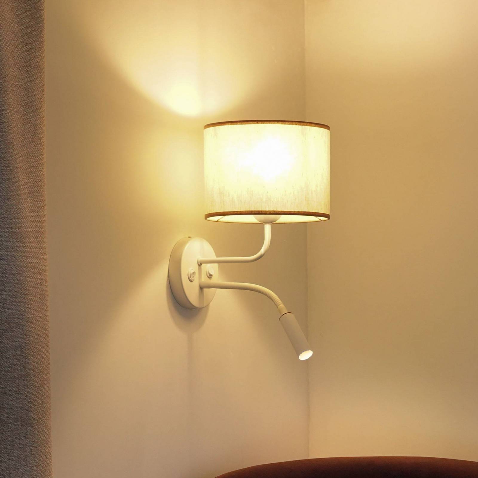 Wandleuchte Roller, Baumwolle rohweiß, weiß, mit Leselicht