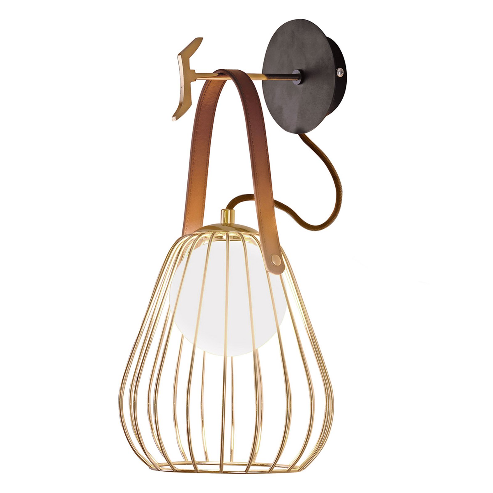 Wandleuchte Levik mit goldenem Käfig