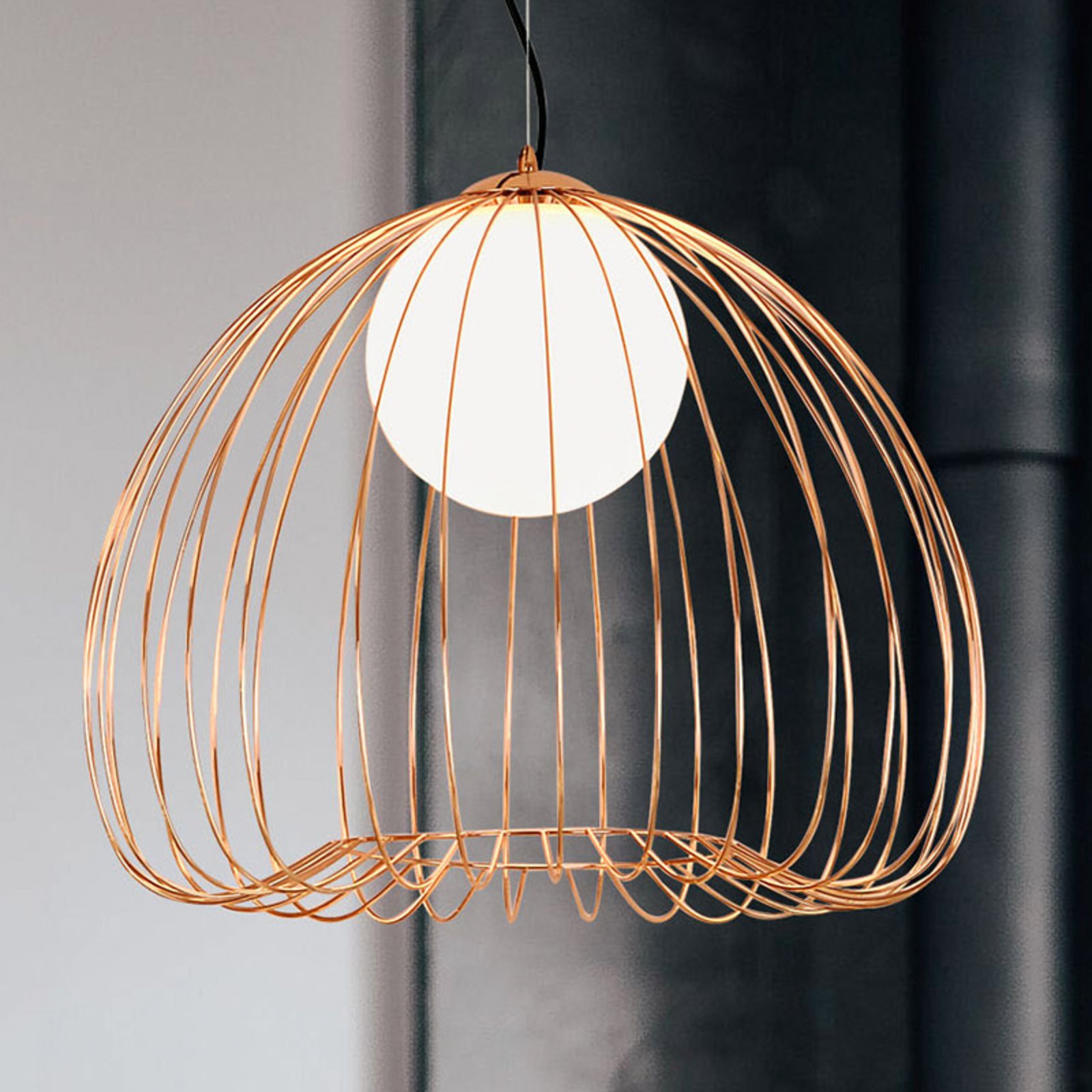 Pendelleuchte Levik mit goldenem Käfig Ø 38 cm