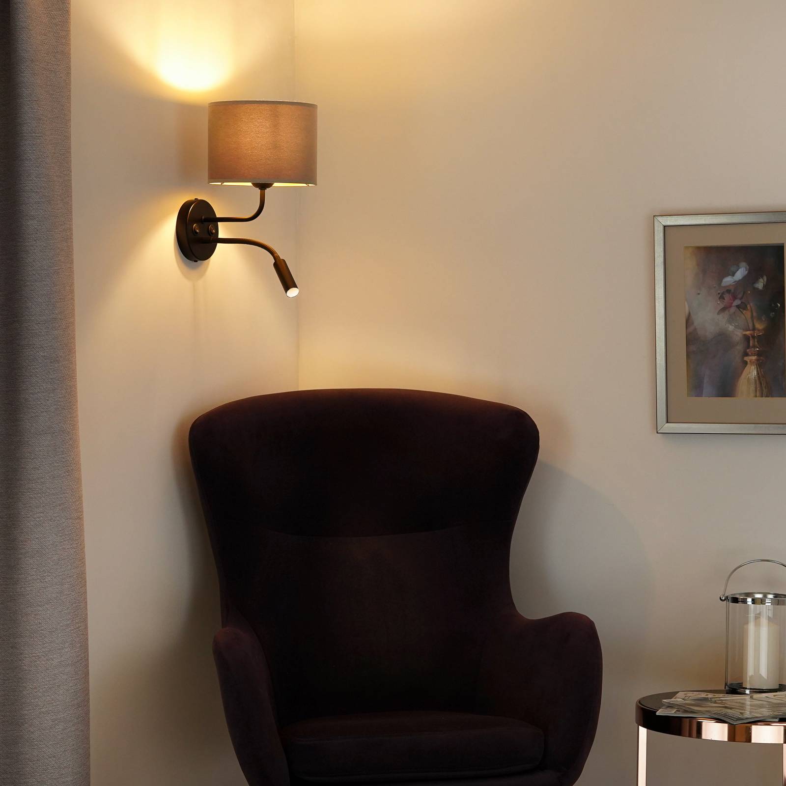 Wandleuchte Roller, Samt, schwarz/beige, Leselicht