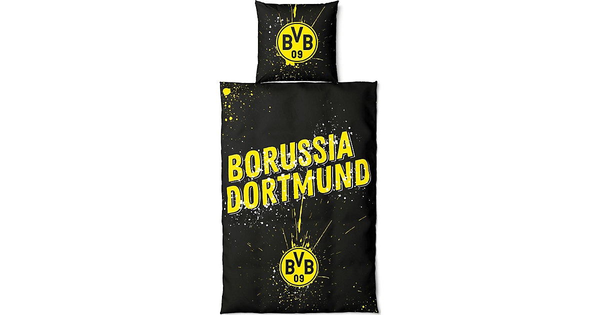 BVB Bettwäsche Glow in the Dark Borussia Dortmund, 135 x 200 cm + 80 x 80 cm schwarz/gelb Gr. 135 x 200 + 80 x 80