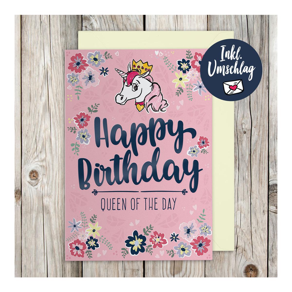 Soulhorse Grusskarte 'Happy Birthday Queen' - Rosa -