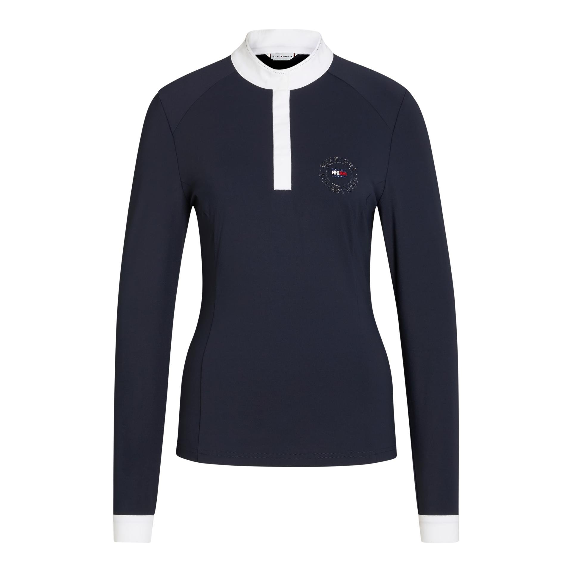 Tommy Hilfiger Equestrian Turniershirt Taylor Langarm Strass Damen - Desert Sky - Grösse: S, Farbe: Desert Sky