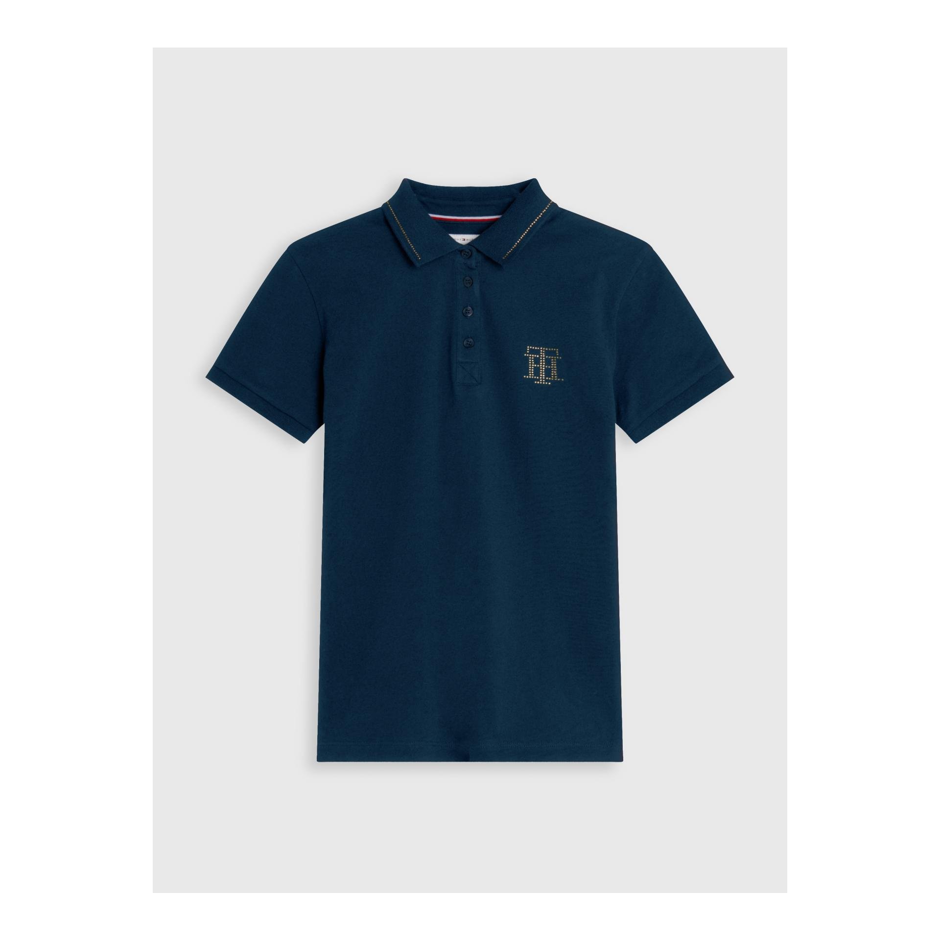 Tommy Hilfiger Equestrian Poloshirt TH Strass Damen - Desert Sky - Grösse: L, Farbe: Desert Sky