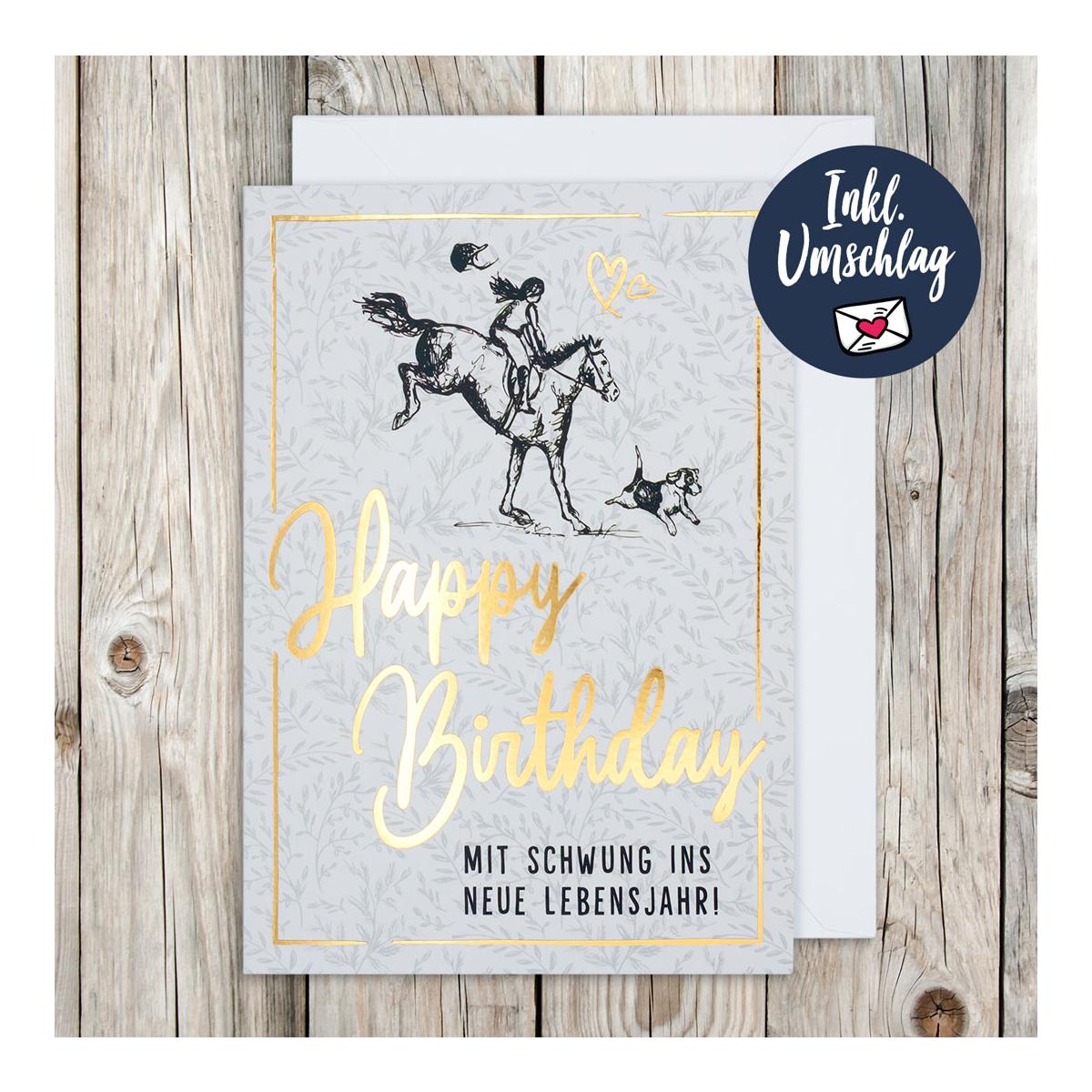 Soulhorse Grusskarte 'Happy Birthday' - Grau/Gold -