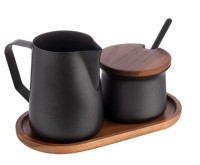 5 tlg. Milch und Zucker Set aus Akazienholz, schwarz