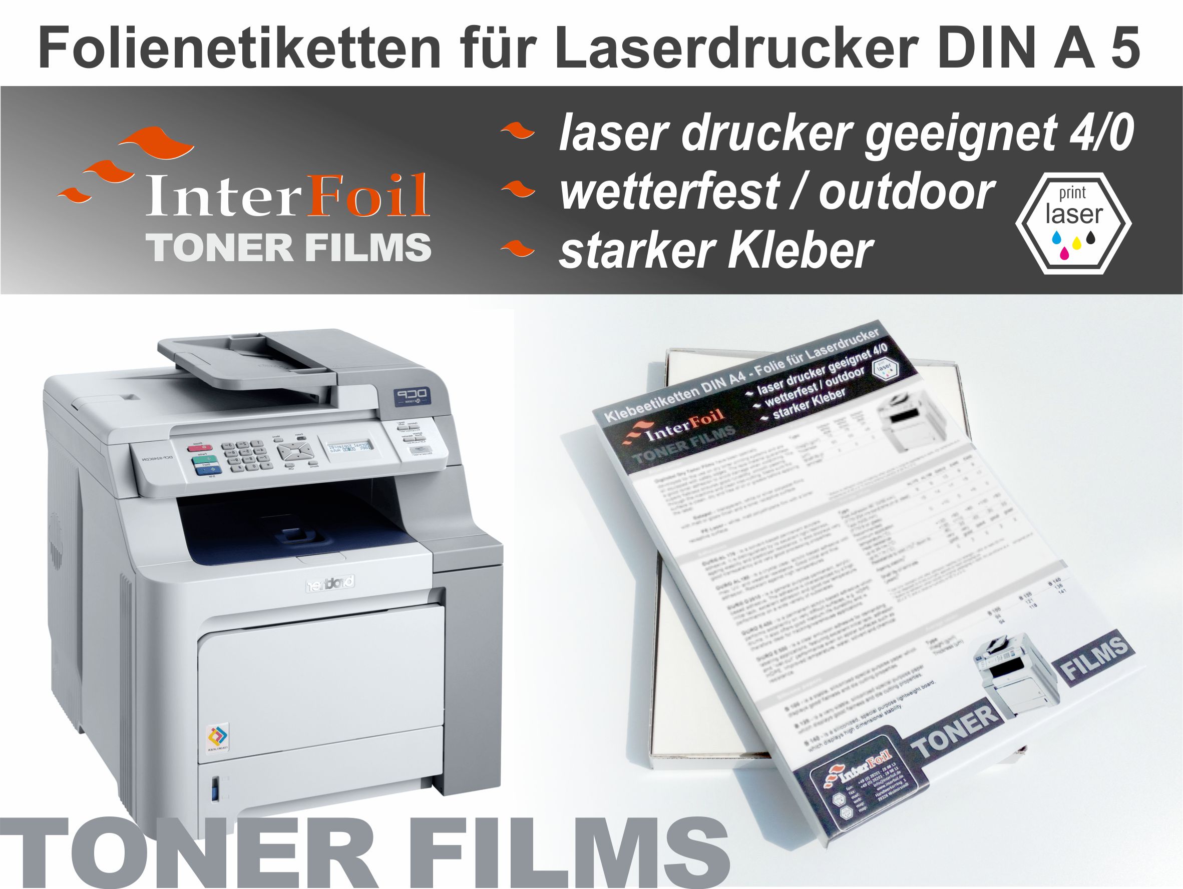 Folienetiketten für Laserdrucker DIN A5, für den Außenbereich - wetterfest