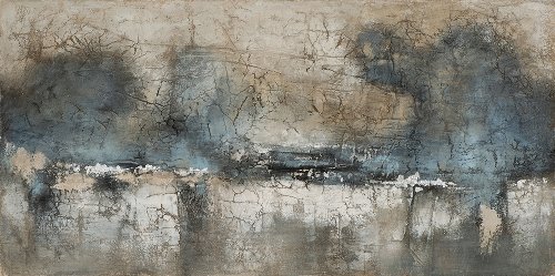 Handgemaltes Design Bild „Facetten in Blau und Silber“ 70 x 140 cm