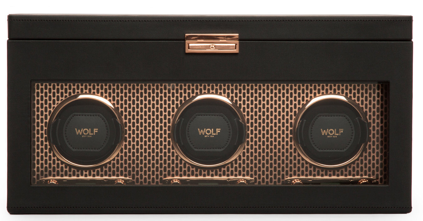 Uhrenbeweger „Axis“ Triple Watch Winder mit Schmuckfach und Reise-Etui - Kupfer