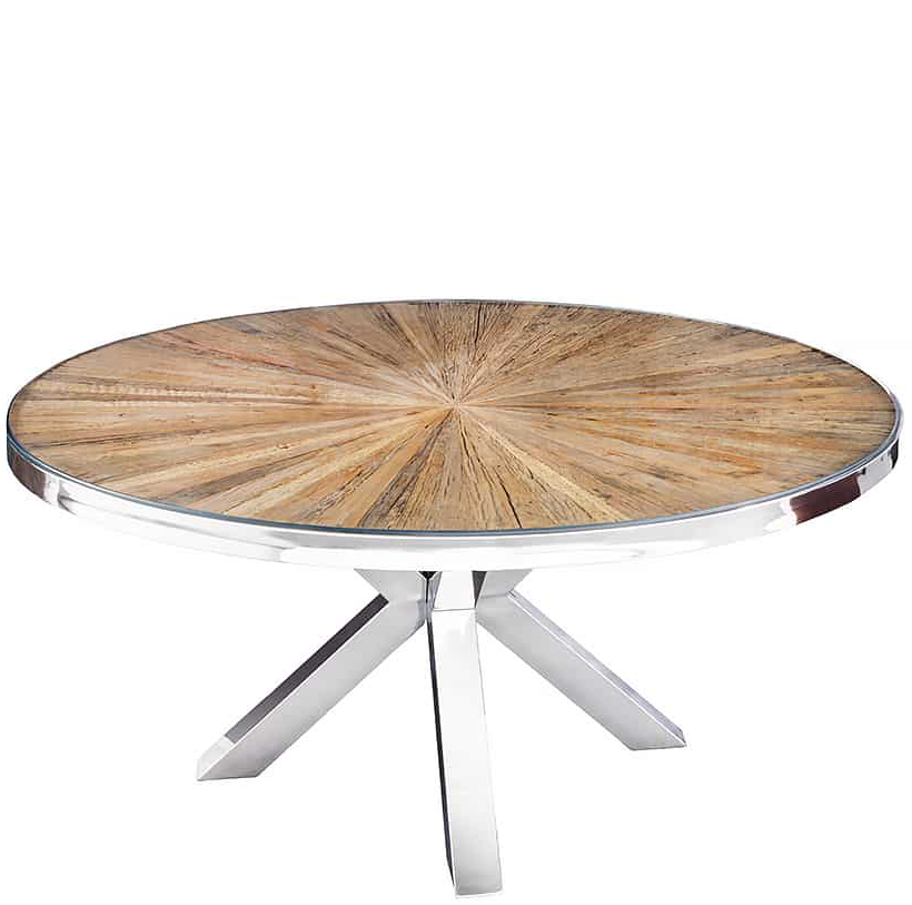 Runder Design Esstisch „shark“ Edelstahl/Teakholz ø 140 cm