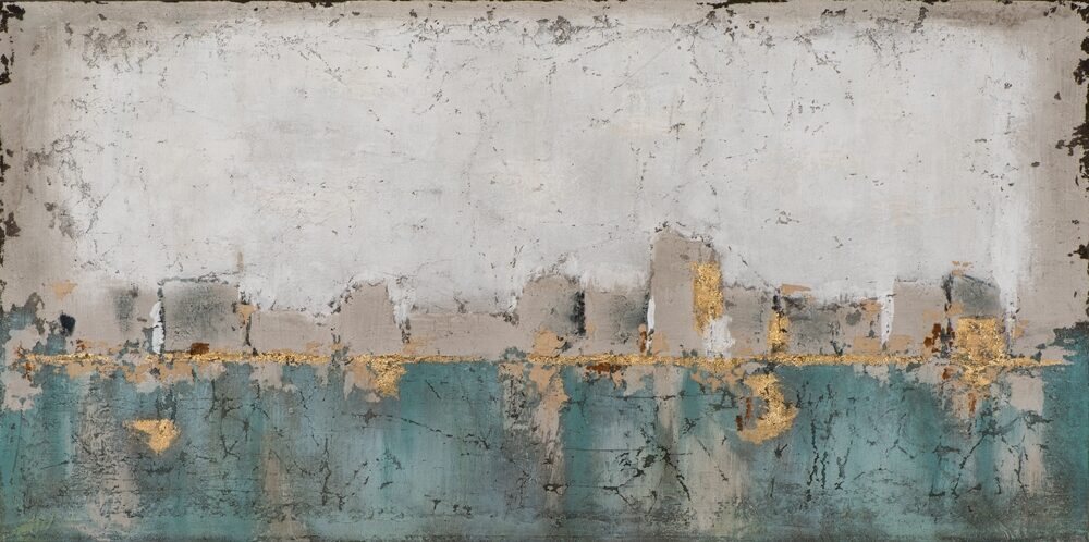 Handgemaltes Bild „Blue & Gold Inspirations“ 70 x 140 cm