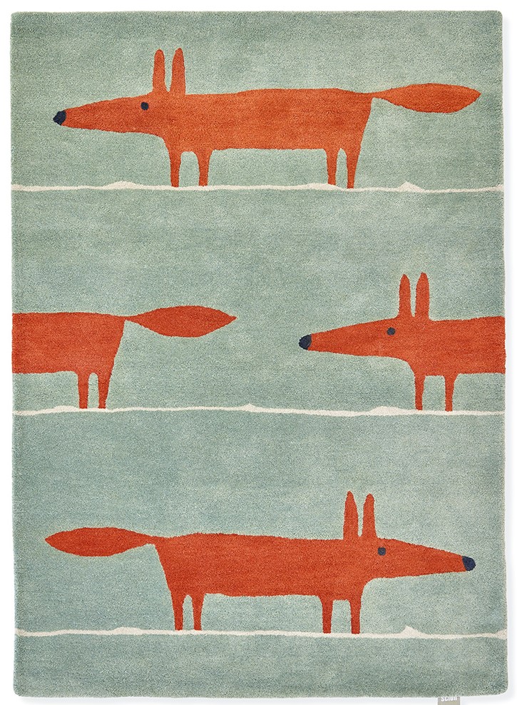 Designer Teppich „Mr. Fox“ Mint/Poppy - handgetuftet, aus 100% reiner Schurwolle