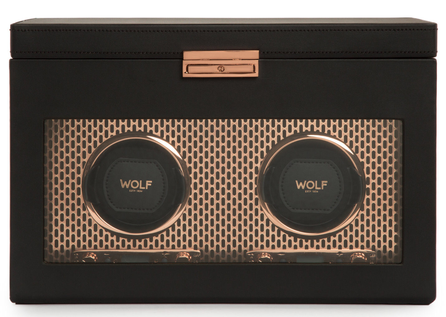 Uhrenbeweger „Axis“ Double Watch Winder mit Schmuckfach und Reise-Etui - Kupfer