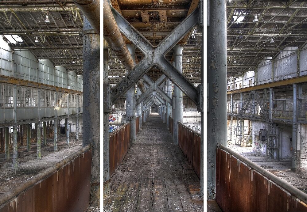 3-teiliges Acrylglasbild-Set „Werkshalle Ii“ 140 x 198 cm