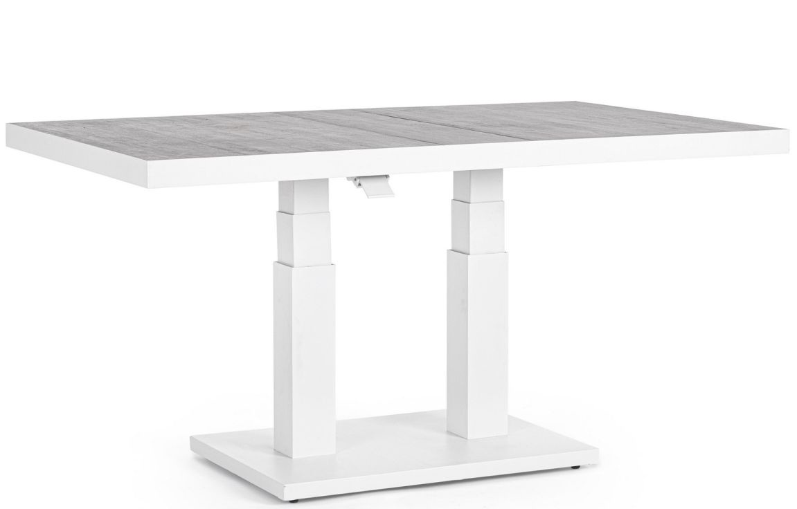 Höhenverstellbarer Premium Keramik Outdoor Tisch „Truman“ 140 x 85 cm, Weiss/Hellgrau
