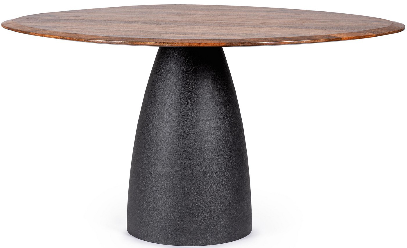 Asymmetrischer, massiver Design Esstisch „Stanley“ Natural/Schwarz, ø 140 cm