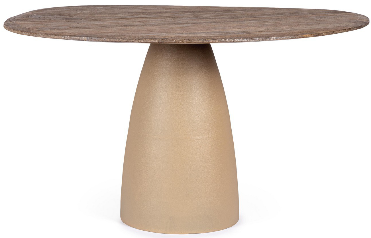 Asymmetrischer, massiver Design Esstisch „Stanley“ Natural/Beige, ø 140 cm