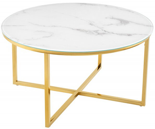 Runder Design Couchtisch „Elegance“ ø 80 cm - Gold / weisse Marmor Optik
