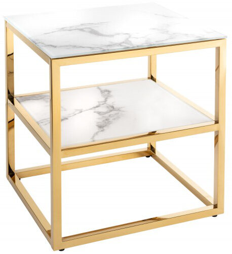 Design Beistelltisch „Elegance“ 45 x 50 cm - Gold / weisse Marmor Optik