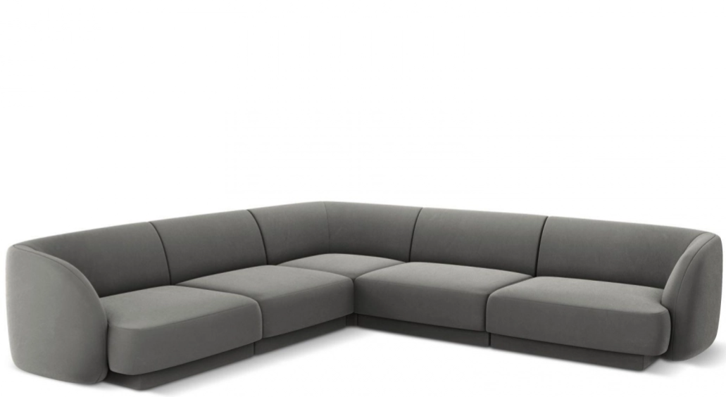 Grosses Design Ecksofa „Miley“ - mit Samtbezug Grau
