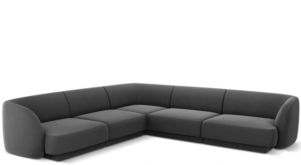 Grosses Design Ecksofa „Miley“ - mit Samtbezug Dunkelgrau