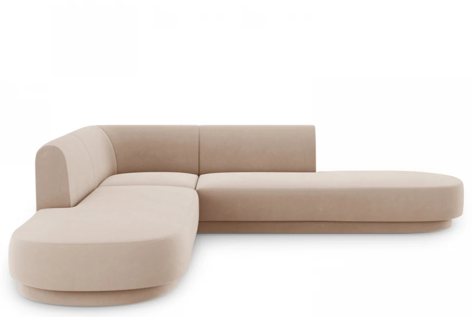 Modernes 5-Sitzer Design Ecksofa mit Ottomane „Miley“ - mit Samtbezug Cappuccino
