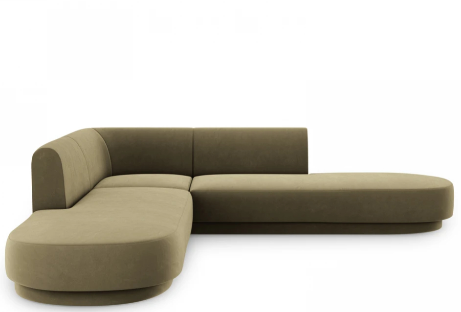Modernes 5-Sitzer Design Ecksofa mit Ottomane „Miley“ - mit Samtbezug Olivgrün