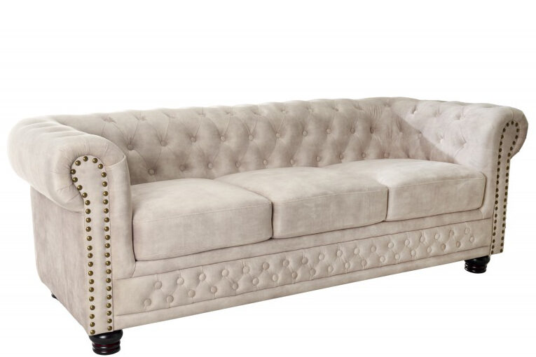 3-Sitzer Sofa „New Chesterfield“ mit Samtbezug - Champagne