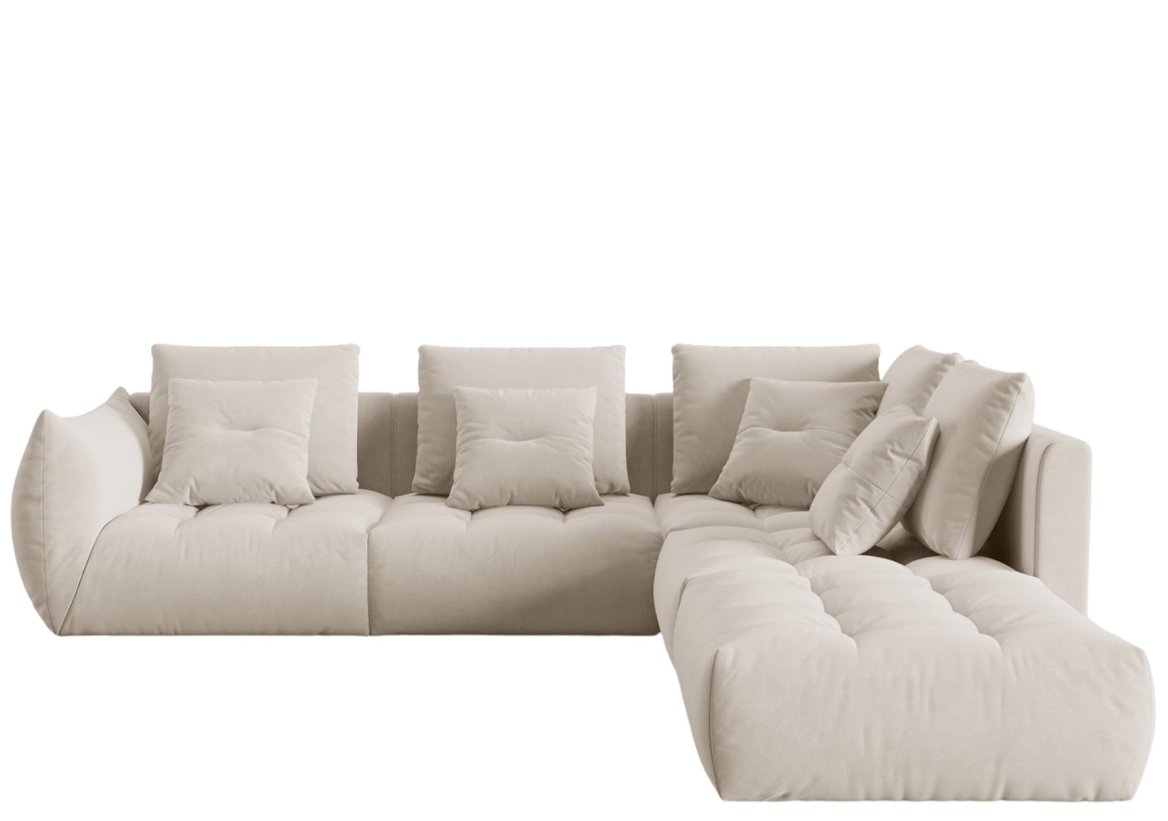 7-Sitzer Design Ecksofa „Bloom“ mit Eckteil rechts - Samtbezug